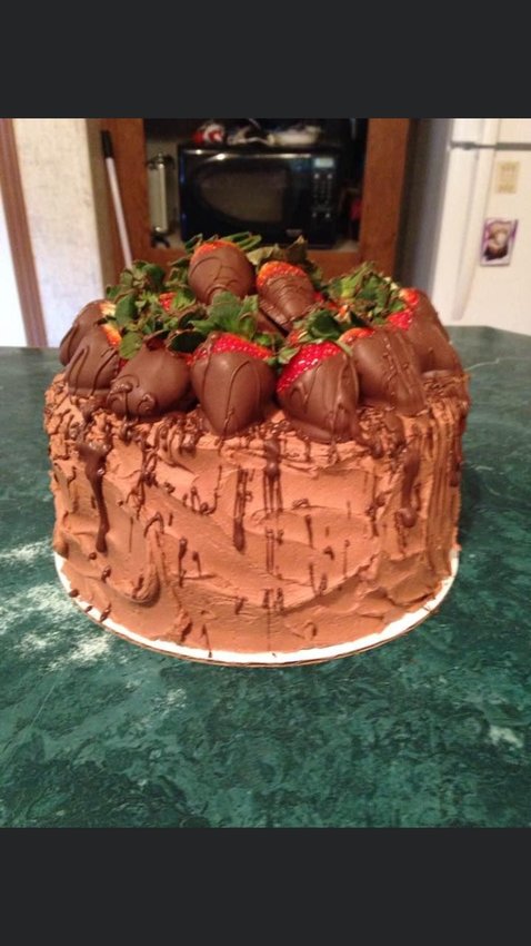 Frances Hamilton created this delicious chocolate-covered strawberry inspired cake.